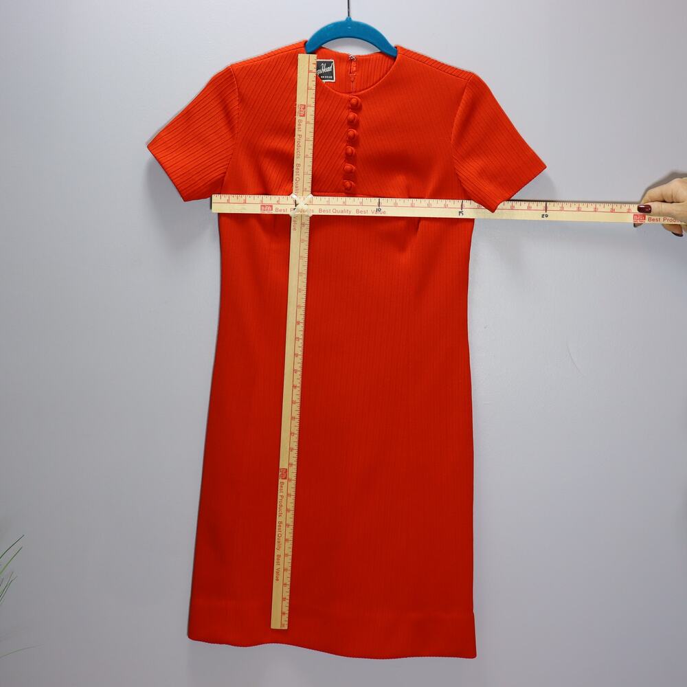 Vintage‎ Maggs Head Tomato Red Ribbed Shift Dress Retro Minimalist Size 10 - Picture 3 of 4
